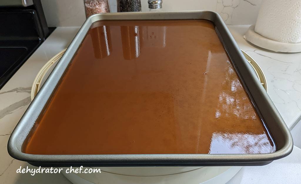 beef gelatin on a sheetpan for making dehydrated beef stock | dehydrated beef broth