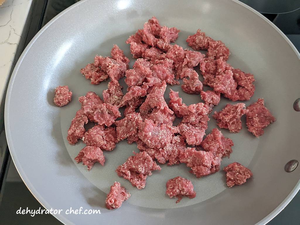 browning our ground beef in a non-stick pan