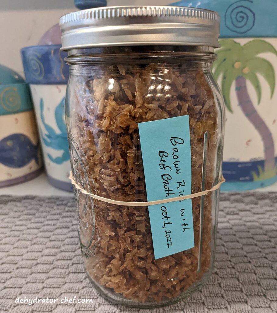 conditioning dehydrated brown rice in a canning jar