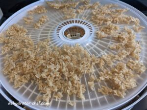 dehydrated brown rice on dehydrator tray