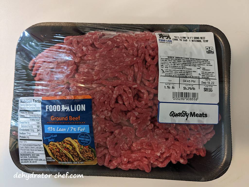 ground beef ingredient for our dehydrating ground beef recipe