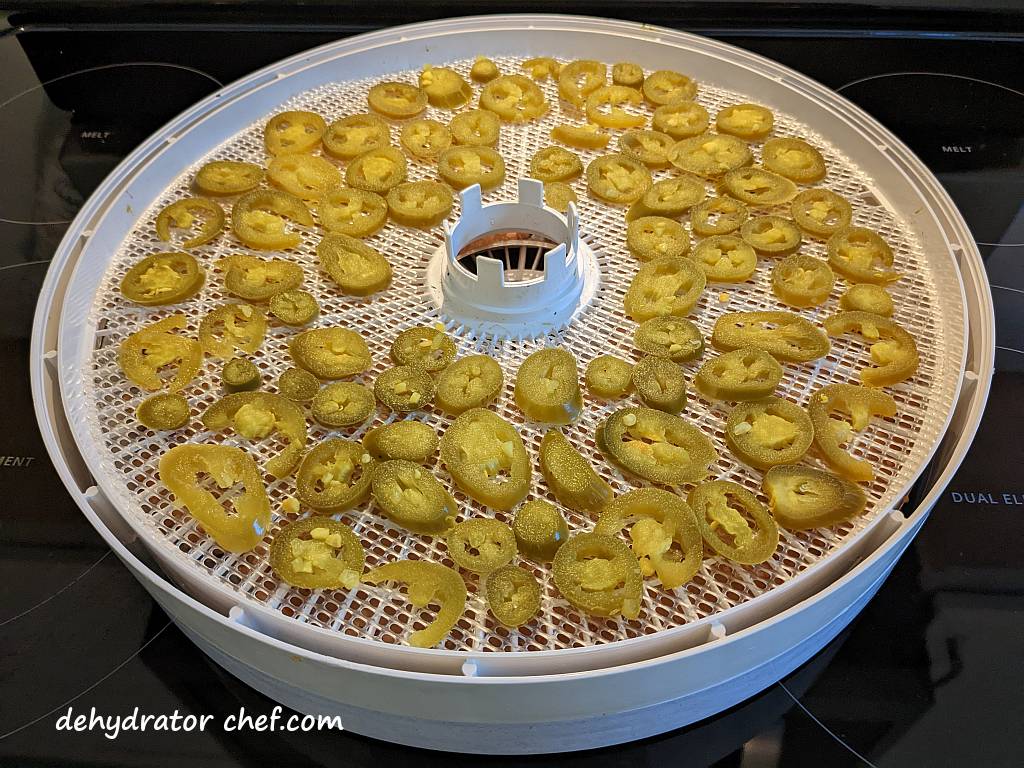 a dehydrator tray with mesh insert for dehydrating jalapeno peppers | drying jalapeno peppers
