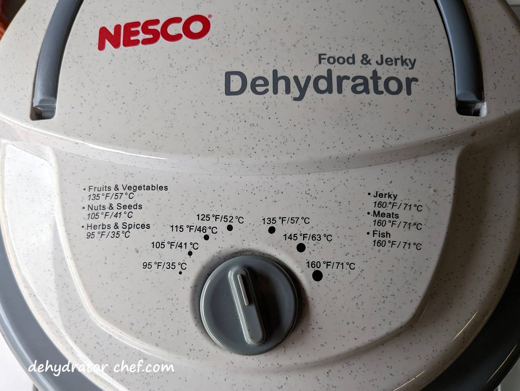Dehydrator thermostat set to 125 °F / 52 °C for drying | dehydrated camping food | dehydrating food for long term storage