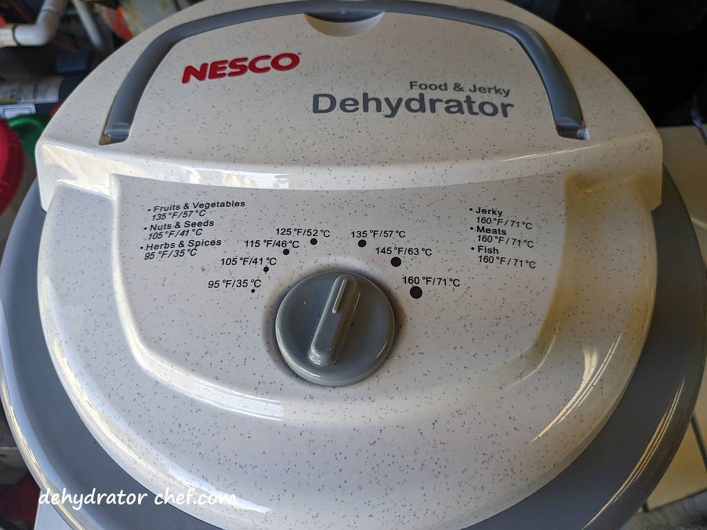 The dehydrator temperature control is set to 135 °F / 57 °C