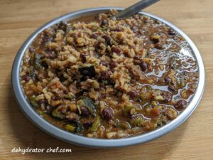 plate of Mexican beef and rice made with all dehydrated ingredients.