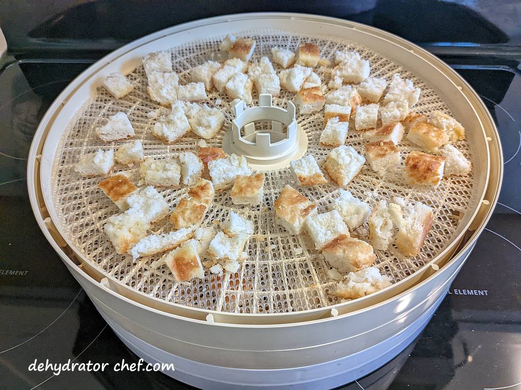 Processed biscuit pieces we will soon dehydrate | dehydrating biscuits | dehydrated biscuits | dehydrated bread | dehydrating bread | dehydrated camping food | dehydrating food for long term storage