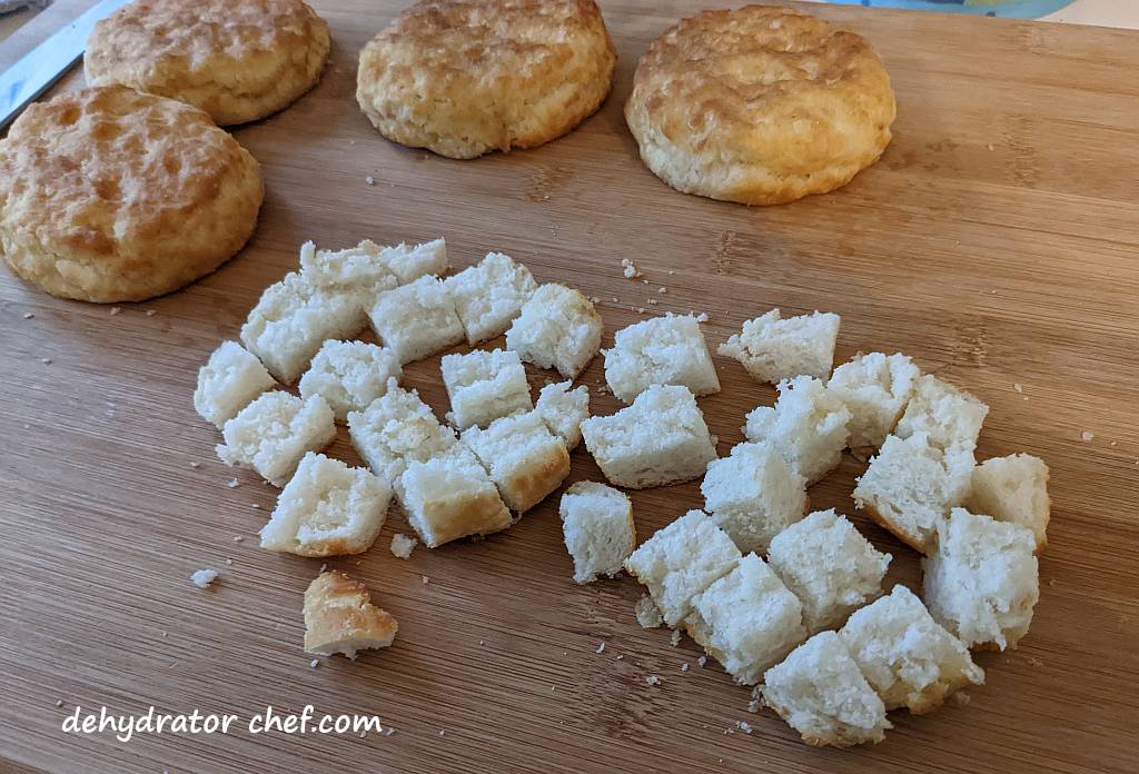 Processing the biscuits to dehydrate | dehydrated bread | dehydrating bread | dehydrated camping food | dehydrating food for long term storage