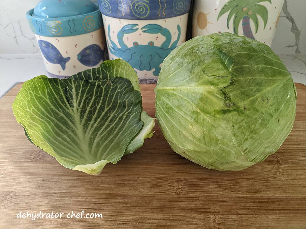 green cabbage on the cutting board