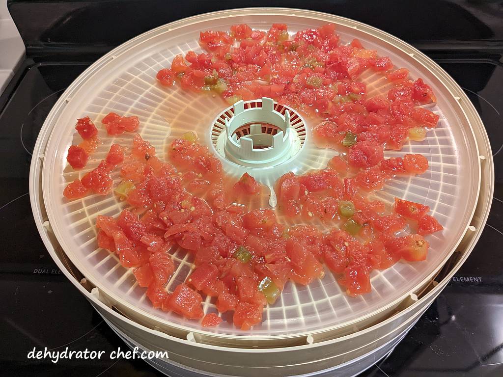tomatoes and chili peppers on a dehydrator tray | best foods to dehydrate for long term storage | dehydrating food for long term storage | dehydrated food recipes for long term storage | dehydrating meals for long term storage | food dehydrator for long term storage