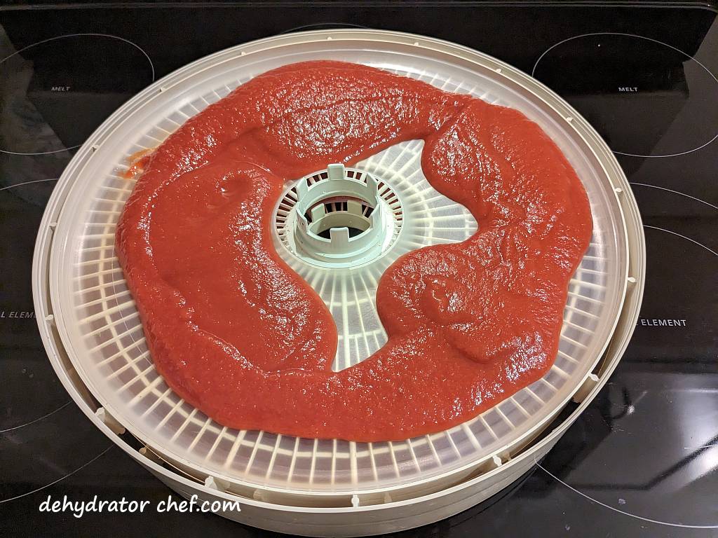 tomato sauce on a fruit roll sheet | best foods to dehydrate for long term storage | dehydrating food for long term storage | dehydrated food recipes for long term storage | dehydrating meals for long term storage | food dehydrator for long term storage