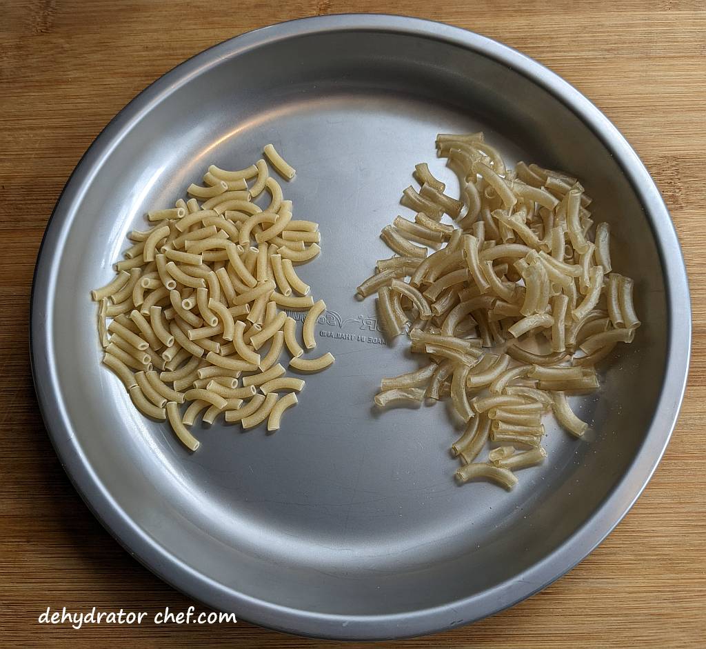 comparing uncooked and dehydrated macaroni | | best foods to dehydrate for long term storage | dehydrating food for long term storage | dehydrated food recipes for long term storage | dehydrating meals for long term storage | food dehydrator for long term storage