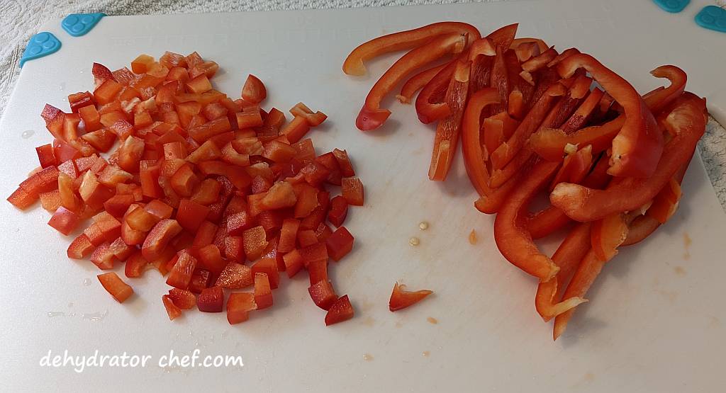 processed red bell pepper | dehydrating bell peppers | how to dehydrate bell peppers | dehydrating green peppers | dehydrating red peppers | dehydrating yellow peppers | best foods to dehydrate for long term storage | dehydrating food for long term storage | dehydrated food recipes for long term storage | dehydrating meals for long term storage | food dehydrator for long term storage