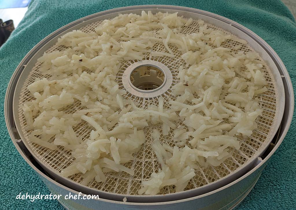 the hash browns are ready to dehydrate | dehydrating frozen hash browns | dehydrating hash browns | dehydrated frozen hash browns | dehydrated hash browns | best foods to dehydrate for long term storage | dehydrating food for long term storage | dehydrated food recipes for long term storage | dehydrating meals for long term storage | food dehydrator for long term storage