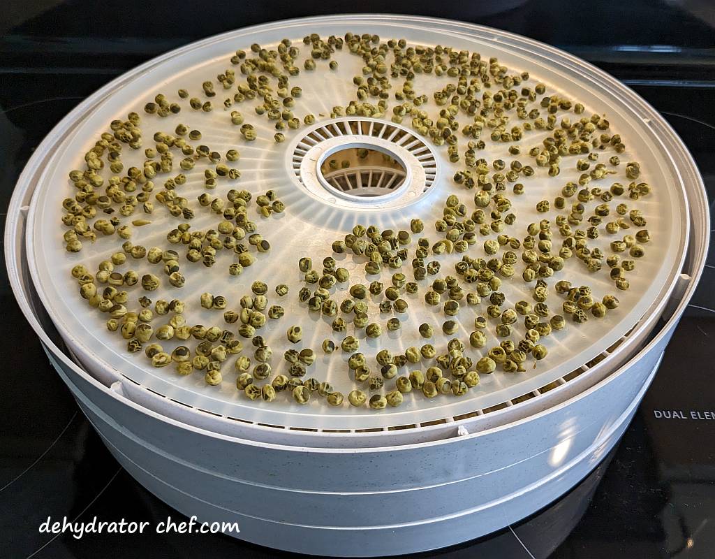 dried peas on a dehydrator tray | dehydrating canned peas | dehydrated peas | best foods to dehydrate for long term storage | dehydrating food for long term storage | dehydrated food recipes for long term storage | dehydrating meals for long term storage | food dehydrator for long term storage