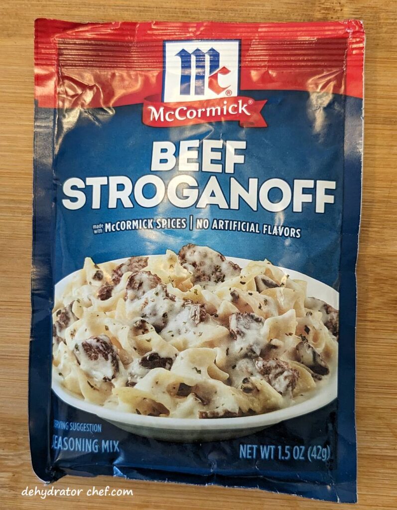 McCormick Beef Stroganoff seasoning mix | dehydrated beef stroganoff | making dehydrated meals for camping | homemade dehydrated meal recipes | make your own dehydrated camping food | homemade dehydrated camping meals | homemade dehydrated backpacking meals