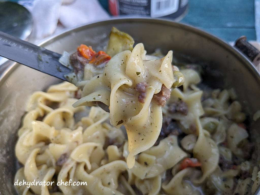 dehydrated beef stroganoff for dinner | dehydrated beef stroganoff | making dehydrated meals for camping | homemade dehydrated meal recipes | make your own dehydrated camping food | homemade dehydrated camping meals | homemade dehydrated backpacking meals