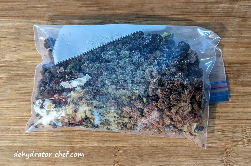 dehydrated picadillo in a ziptop bag | dehydrated picadillo | making dehydrated meals for camping | homemade dehydrated meal recipes | make your own dehydrated camping food | homemade dehydrated camping meals | homemade dehydrated backpacking meals