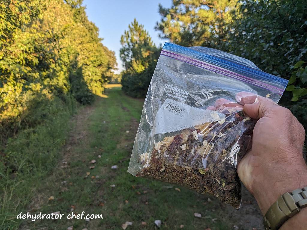 dehydrated picadillo on the trail | dehydrated picadillo | making dehydrated meals for camping | homemade dehydrated meal recipes | make your own dehydrated camping food | homemade dehydrated camping meals | homemade dehydrated backpacking meals