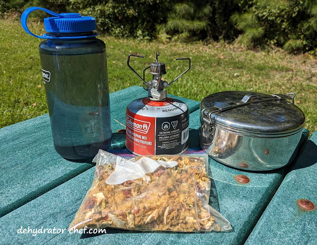 dehydrated pork taco ingredients at the shelter | dehydrated pork tacos with mexican rice | dehydrated pork tacos | making dehydrated meals for camping | homemade dehydrated meal recipes | make your own dehydrated camping food | homemade dehydrated camping meals | homemade dehydrated backpacking meals