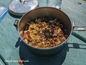 picadillo dry mix contents in a cooking pot | dehydrated picadillo | making dehydrated meals for camping | homemade dehydrated meal recipes | make your own dehydrated camping food | homemade dehydrated camping meals | homemade dehydrated backpacking meals