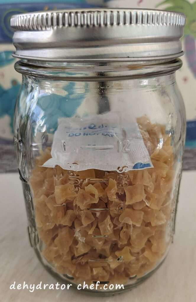 dehydrated diced potatoes with desiccant packet in a canning jar | dehydrating potatoes | dehydrated diced potatoes | best foods to dehydrate for long term storage | dehydrating food for long term storage | dehydrated food recipes for long term storage | dehydrating meals for long term storage | food dehydrator for long term storage