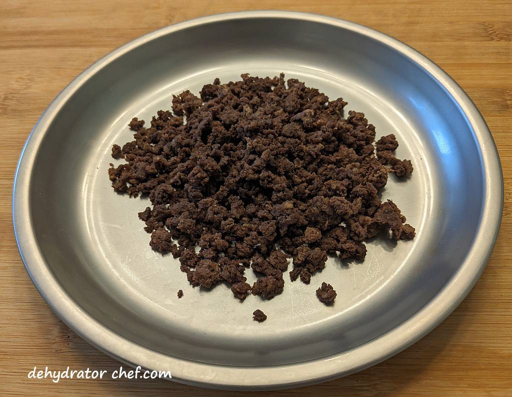 one serving of dehydrated ground beef | dehydrating ground beef | dehydrated ground beef | best foods to dehydrate for long term storage | dehydrating food for long term storage | dehydrated food recipes for long term storage | dehydrating meals for long term storage | food dehydrator for long term storage