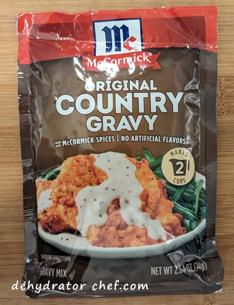 McCormick country gravy seasoning mix packet for our dehydrated biscuits and gravy recipe