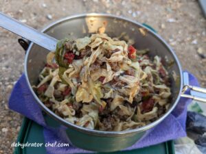 dehydrated ground beef and cabbage cooked and ready to eat in only 30 minutes