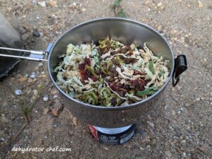 dehydrated ground beef and cabbage dry ingredients in our cooking pot