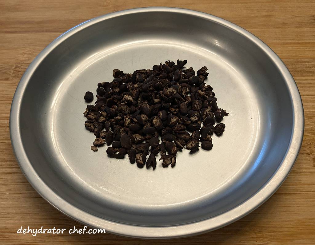 one serving of dehydrated black beans on a plate