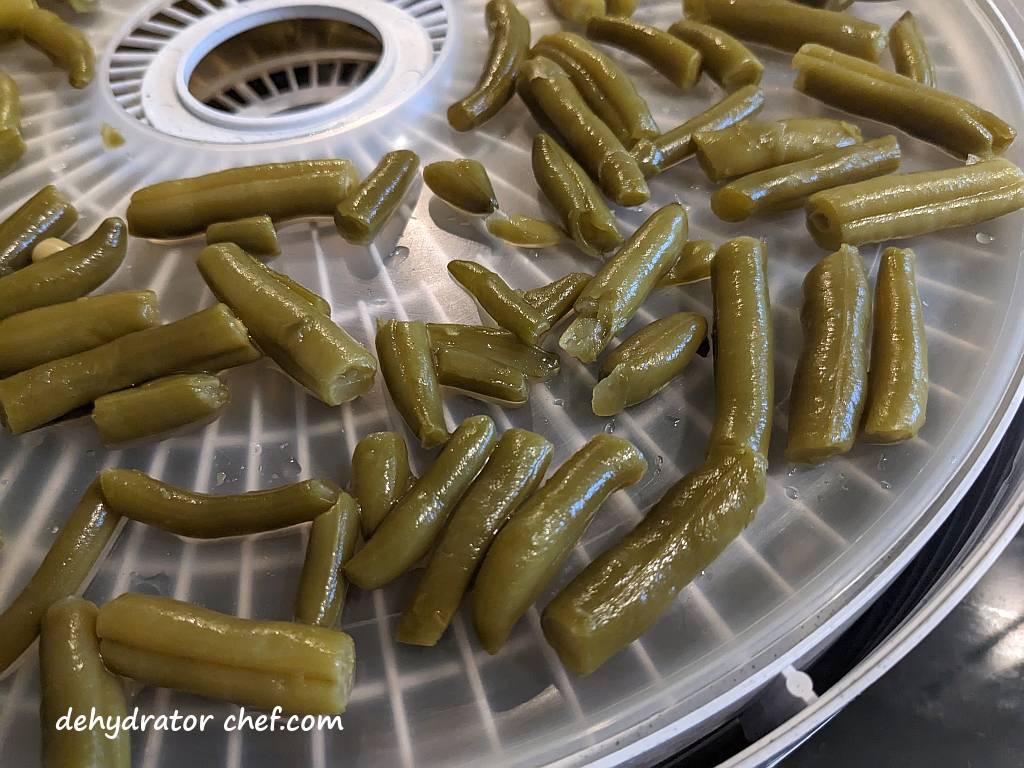 A close-up of the cut green beans we will dehydrate today. We're stocking up the pantry with dehydrated food ingredients that we’re running a bit short on.