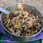 This ground beef and cabbage recipe is a flavorful addition to your stock of dehydrated meals for camping. It features these dehydrated ingredients you can make at home and easy-to-find seasonings, ground beef crumbles, cabbage, and onion, combined with RoTel Diced Tomatoes with Green Chilies, chipotle peppers in adobo sauce, and a blend of Italian seasoning, garlic powder, and crushed red pepper flakes. Optional bouillon powder and jalapeno peppers provide customizable depth and heat. Lightweight and shelf-stable, it’s one of the best dehydrated meals and ready to eat in 30 minutes or less.