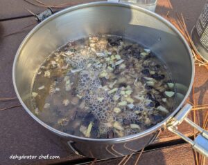 We added just the right amount of water to cover the dehydrated beans and rice dry mix.